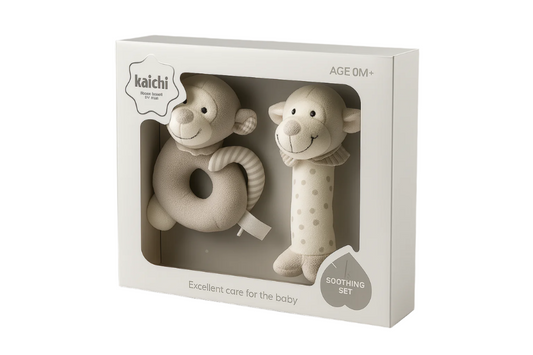 Kaichi Soothing Set – Soft Plush Monkey Rattle & Teether Toy Gift Set