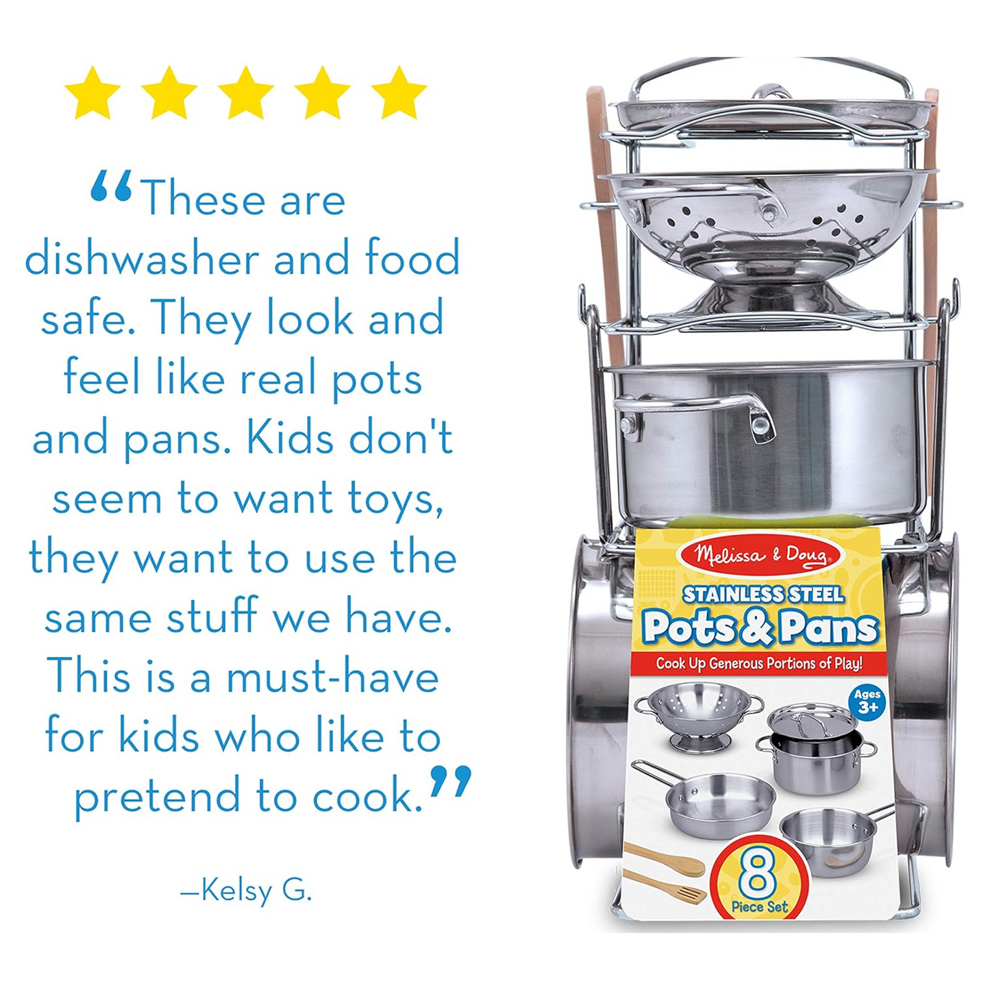 Melissa & Doug - Let's Play House! Stainless Steel Pots & Pans Play Set Kitchen