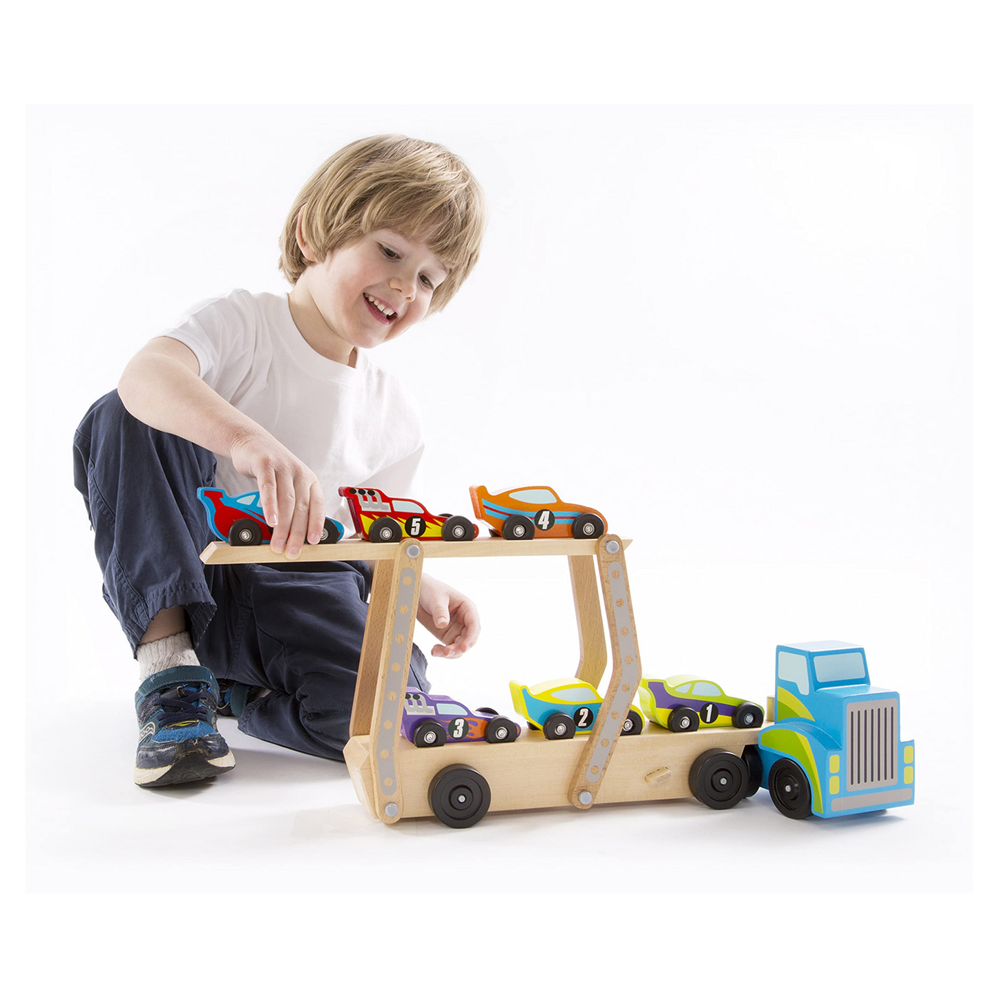 Melissa DougMega Race Car Carrier Wooden Tractor and Trailer