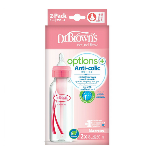 Dr.Brown's 8 Oz/250 مل PP خيارات ضيقة + زجاجة وردية 2pc