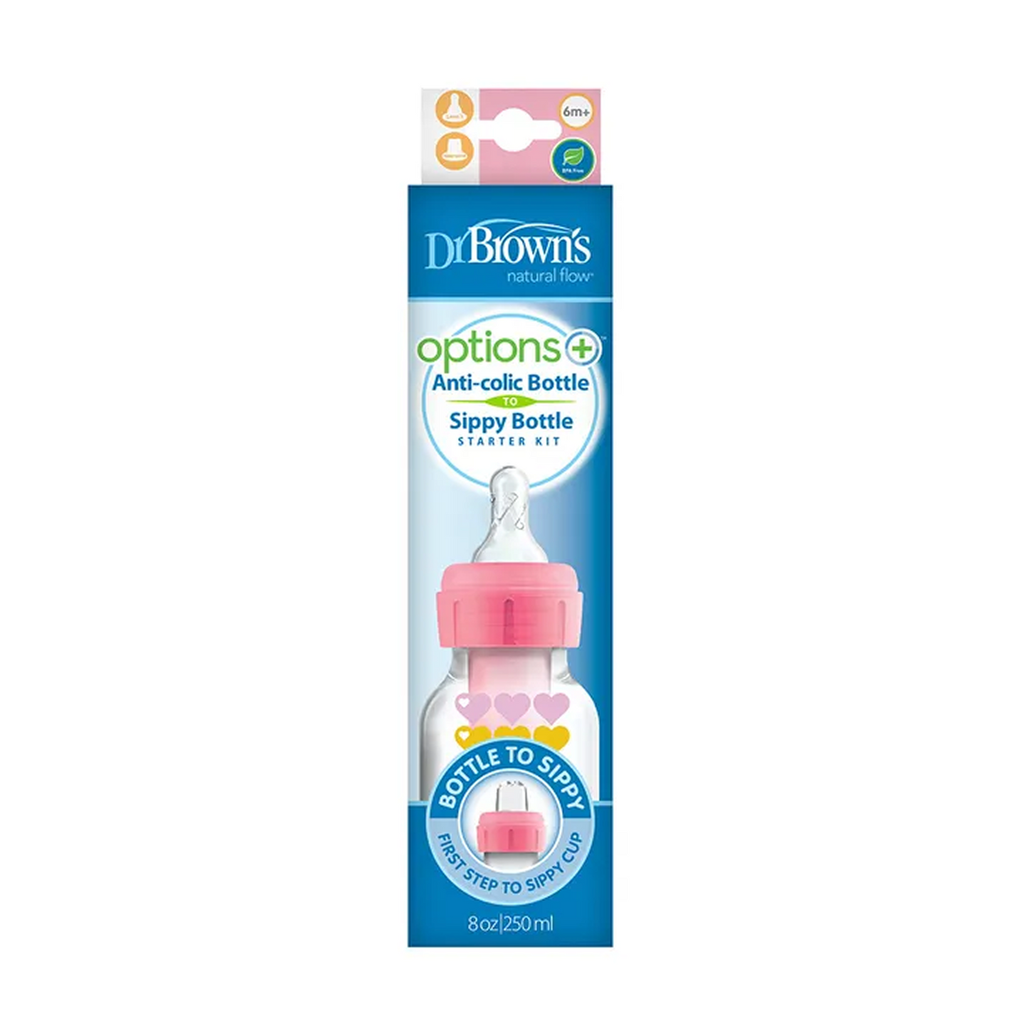 Dr.Brown's 8 Oz/250 مل PP خيارات ضيقة + زجاجة إلى Sippy Starter Kit Hearts