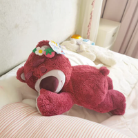 Cute Sleeping Strawberry Bear Plush Pillow.