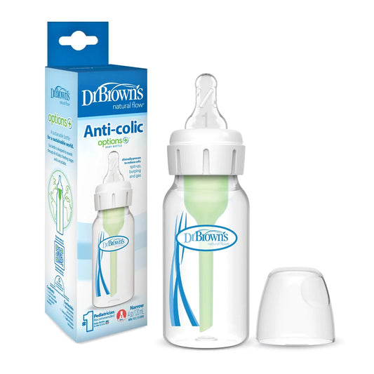 Dr. Brown's Natural Flow Anti-Colic Options+ Narrow Baby Bottle with Level 1 Slow Flow Nipple