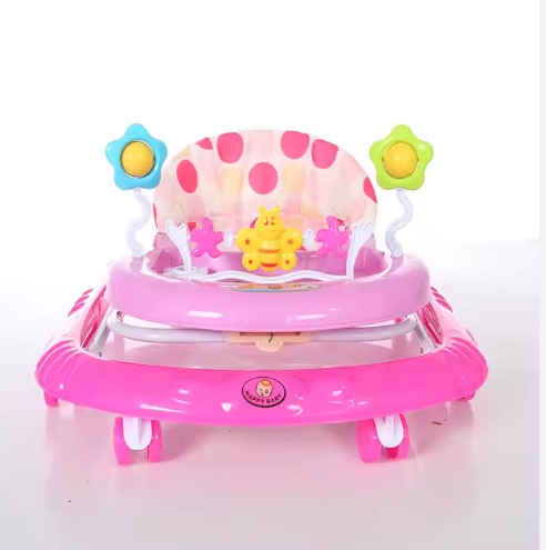 Deluxe Foldable Baby Walker with Activity Tray – Pink Polka Dot Design