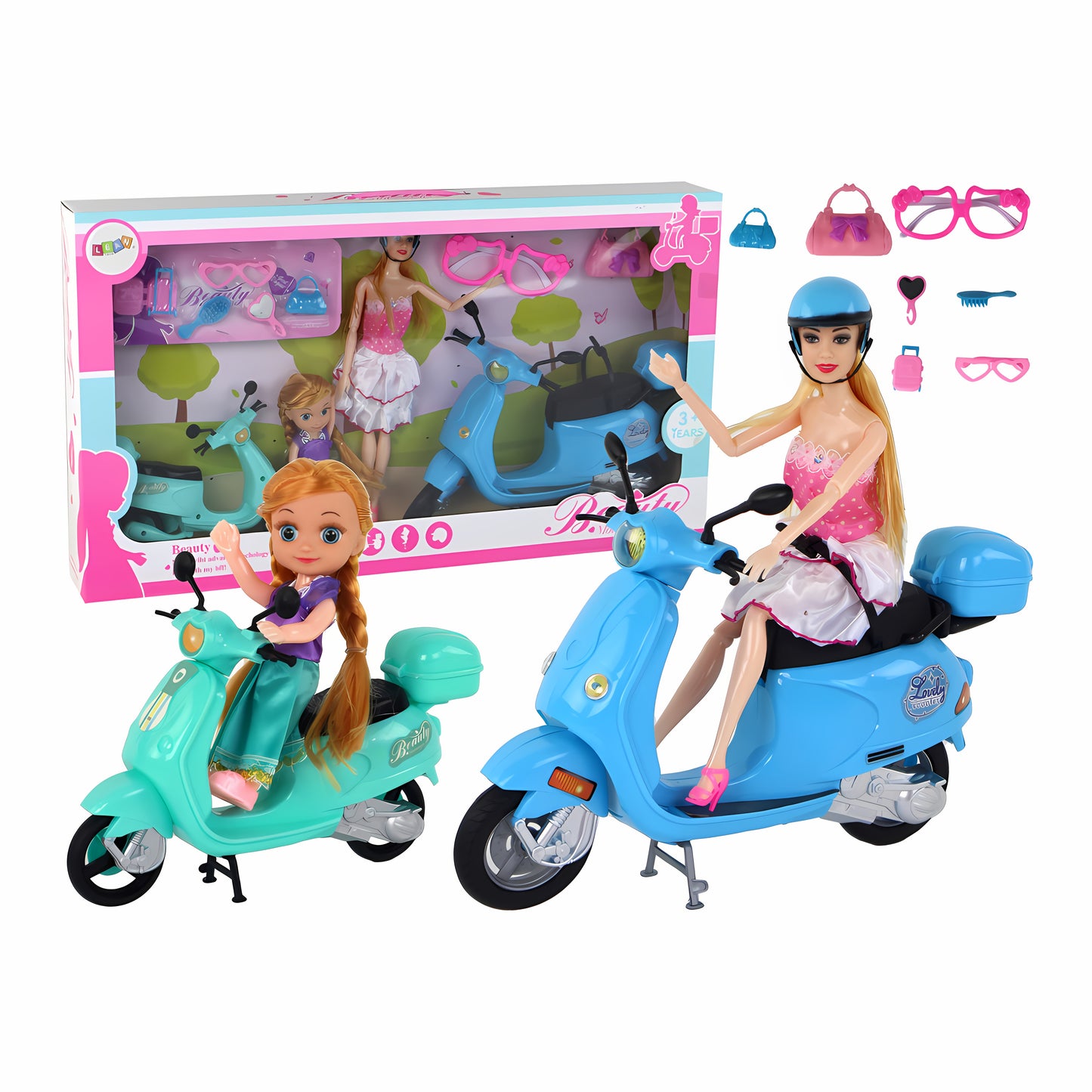 Doll Set With Baby Scooters Set Accessories