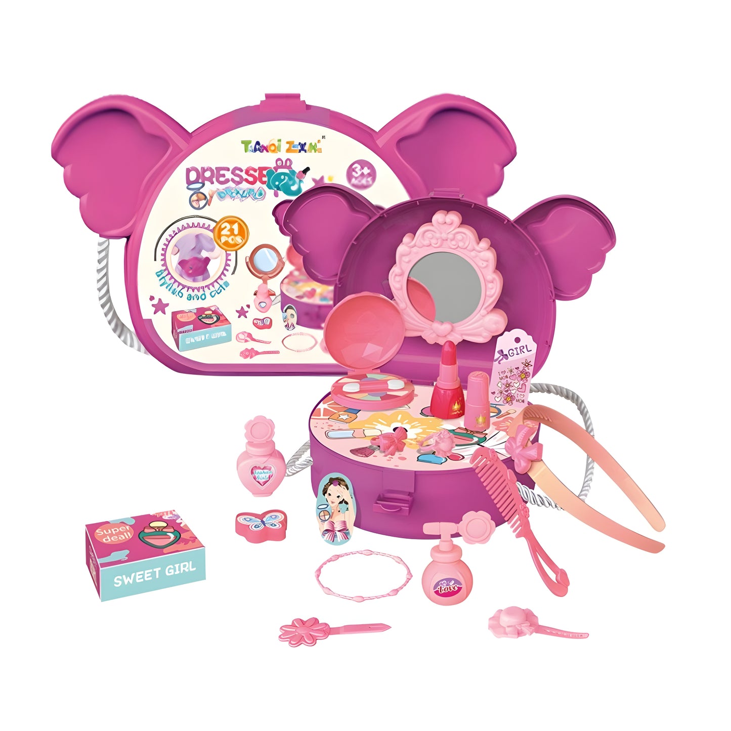 21-Piece Beauty Dresser Set for Girls Portable Vanity Playset