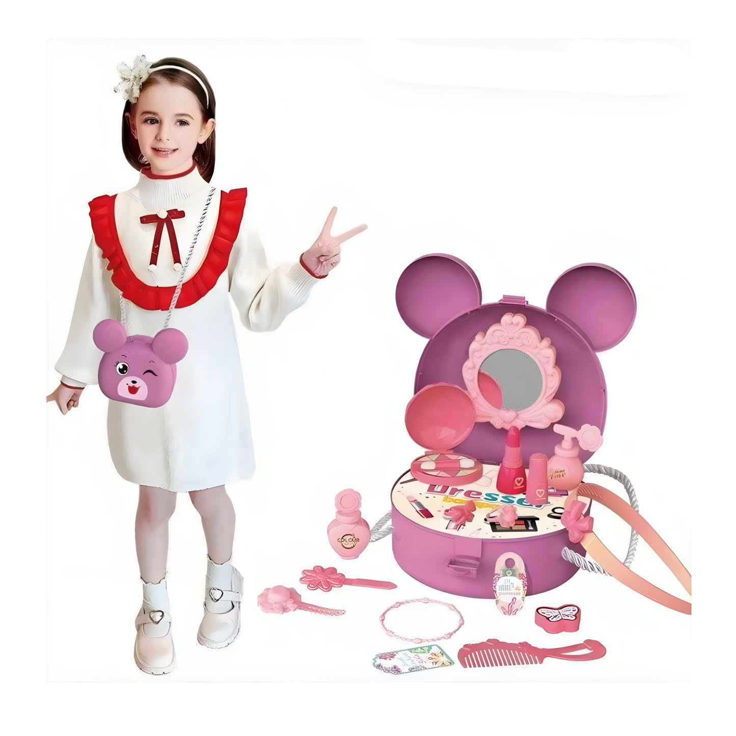 21-Piece Beauty Dresser Set for Girls Portable Vanity Playset