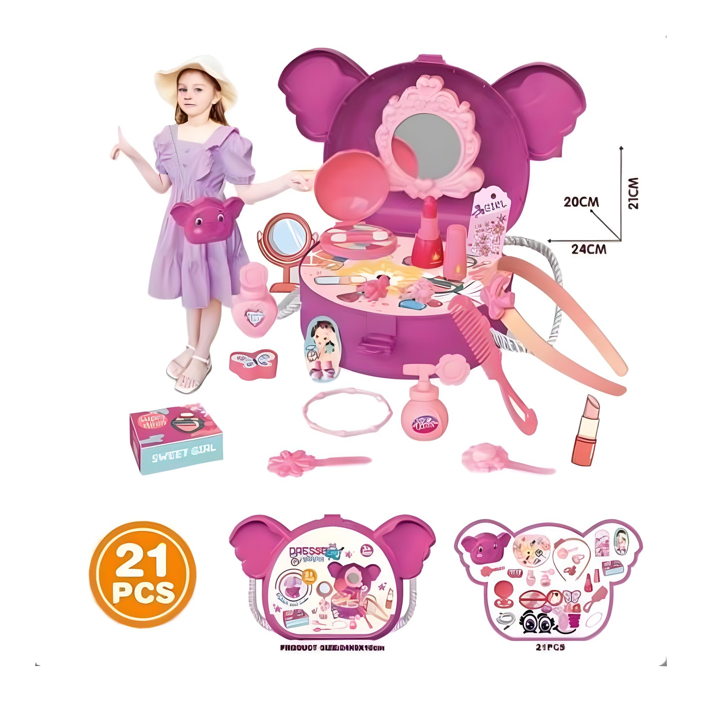 21-Piece Beauty Dresser Set for Girls Portable Vanity Playset