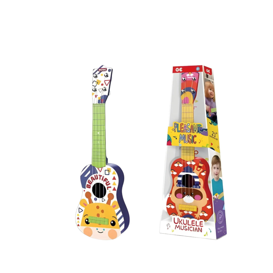 Colorful children's guitar with animal motifs