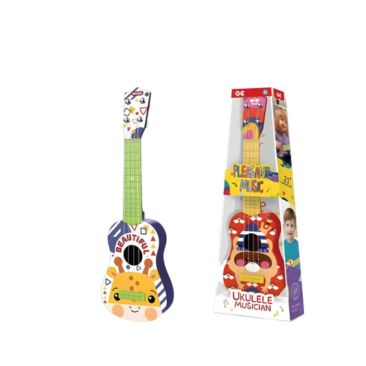 Colorful children's guitar with animal motifs