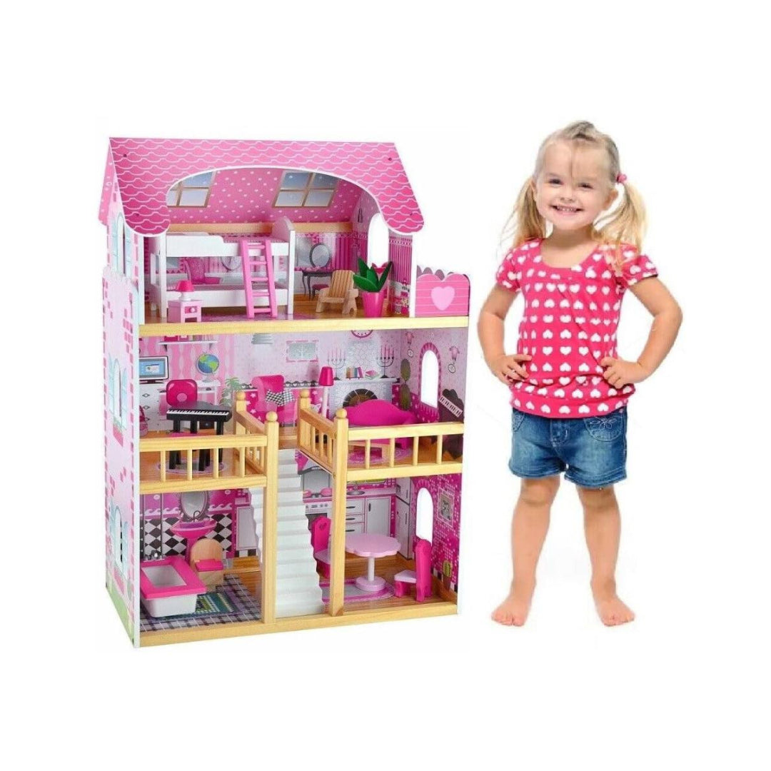 3-Storey Large Mansion Kids Wooden Dolls House