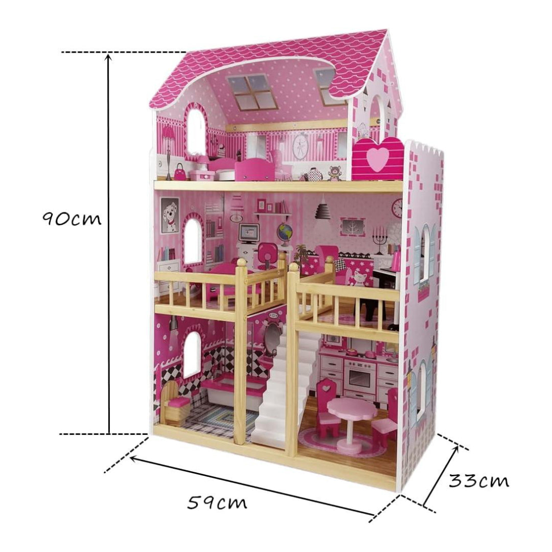 3-Storey Large Mansion Kids Wooden Dolls House
