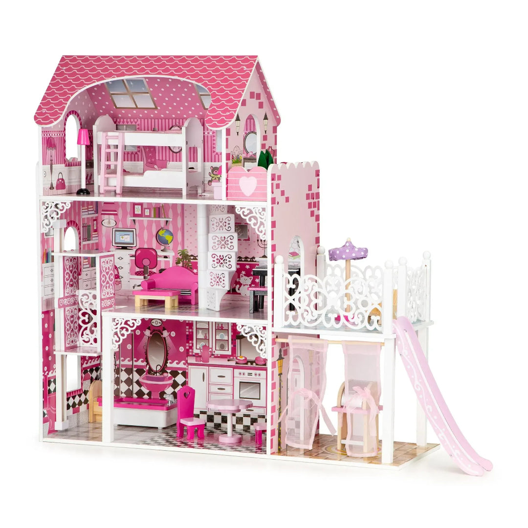 Dollhouse with furniture and slide