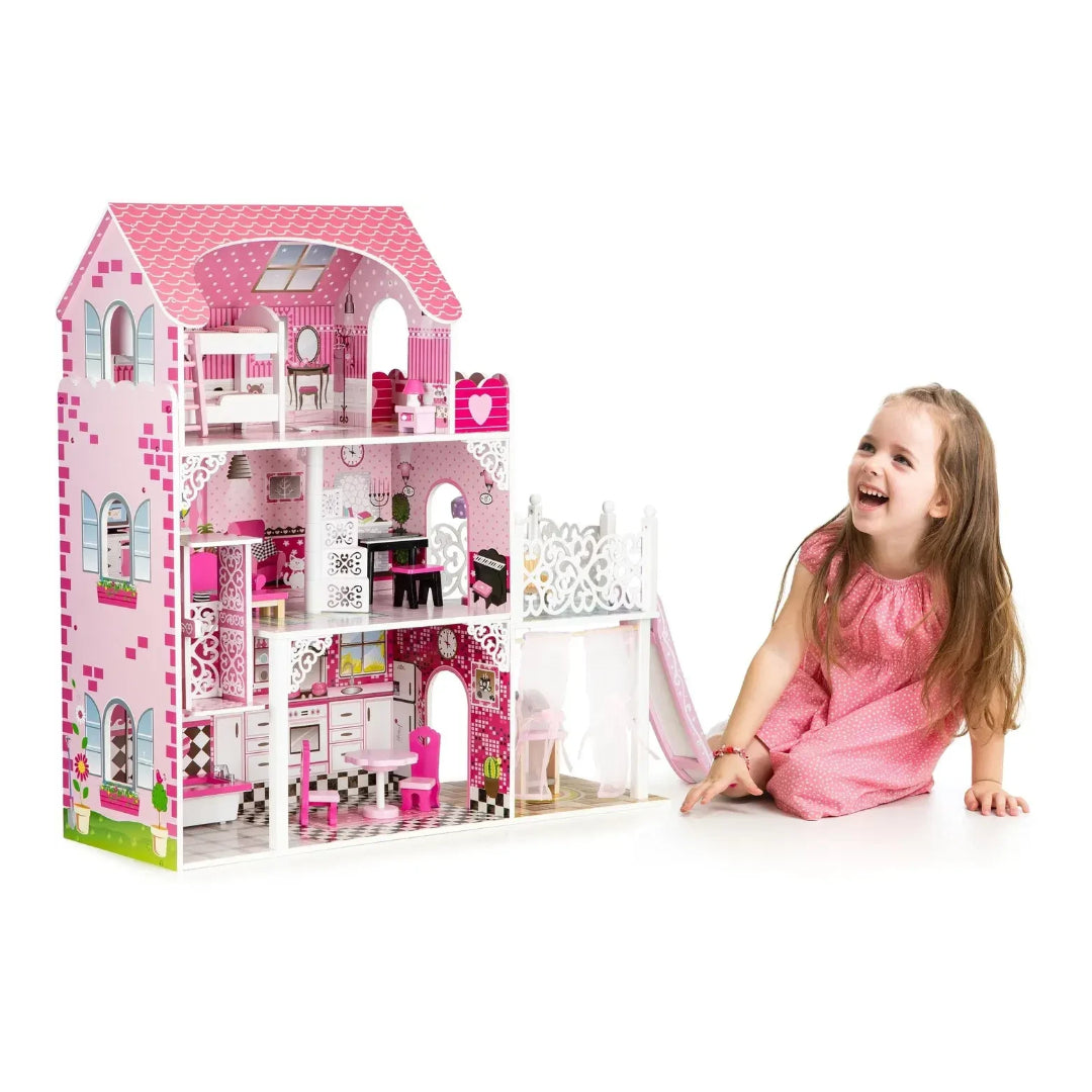 Dollhouse with furniture and slide