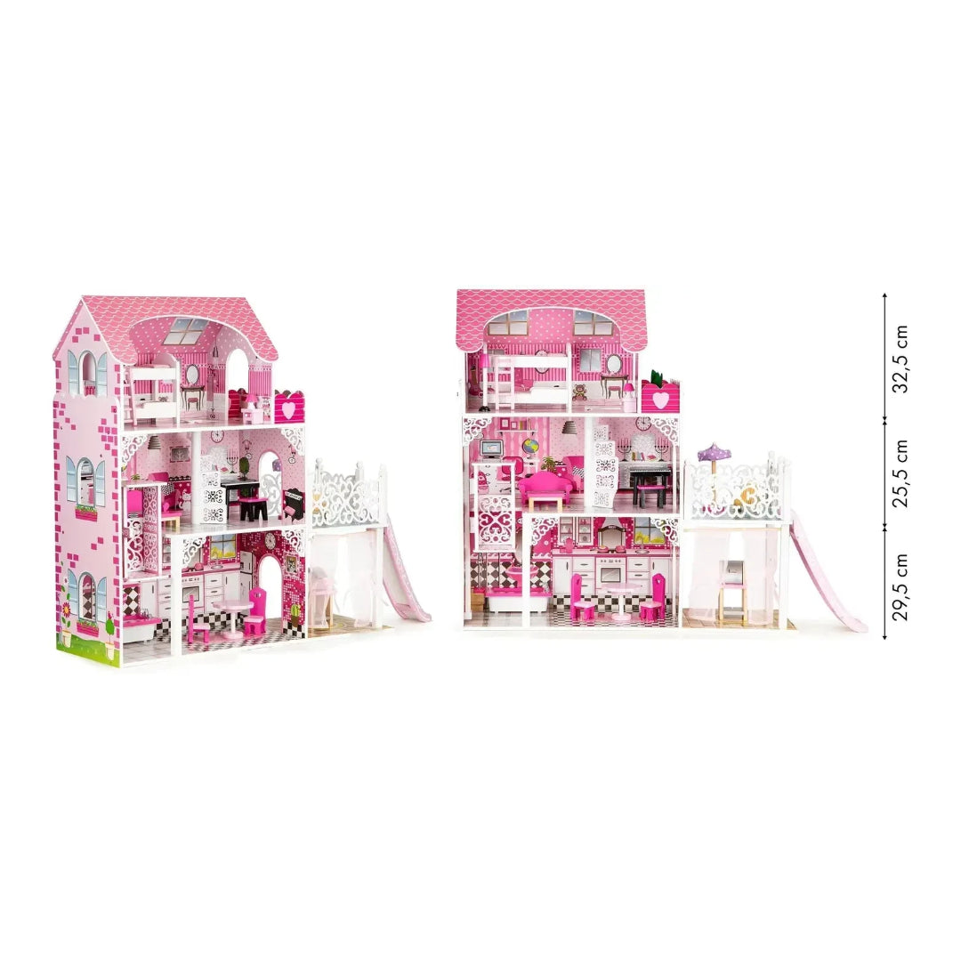 Dollhouse with furniture and slide