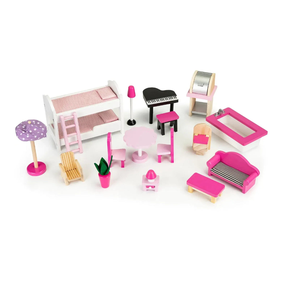 Dollhouse with furniture and slide