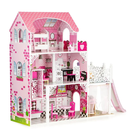 Dollhouse with furniture and slide