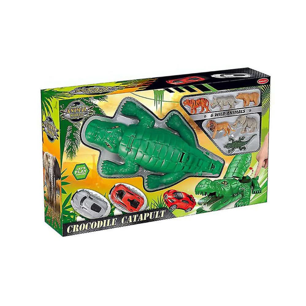 Crocodile Catapult Play Set With 2 Cars 6 Animal Figures - Superpanda