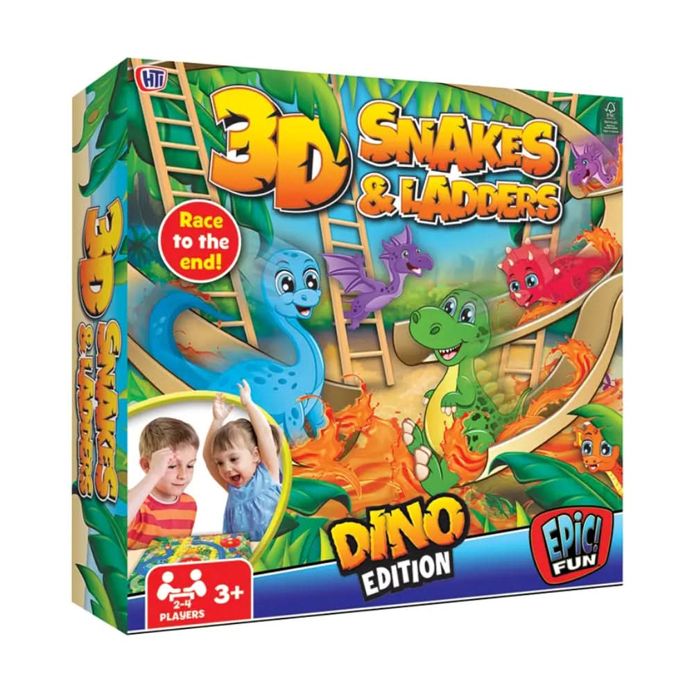 Epic Fun - Dino 3D Snakes & Ladders Board Game - Superpanda