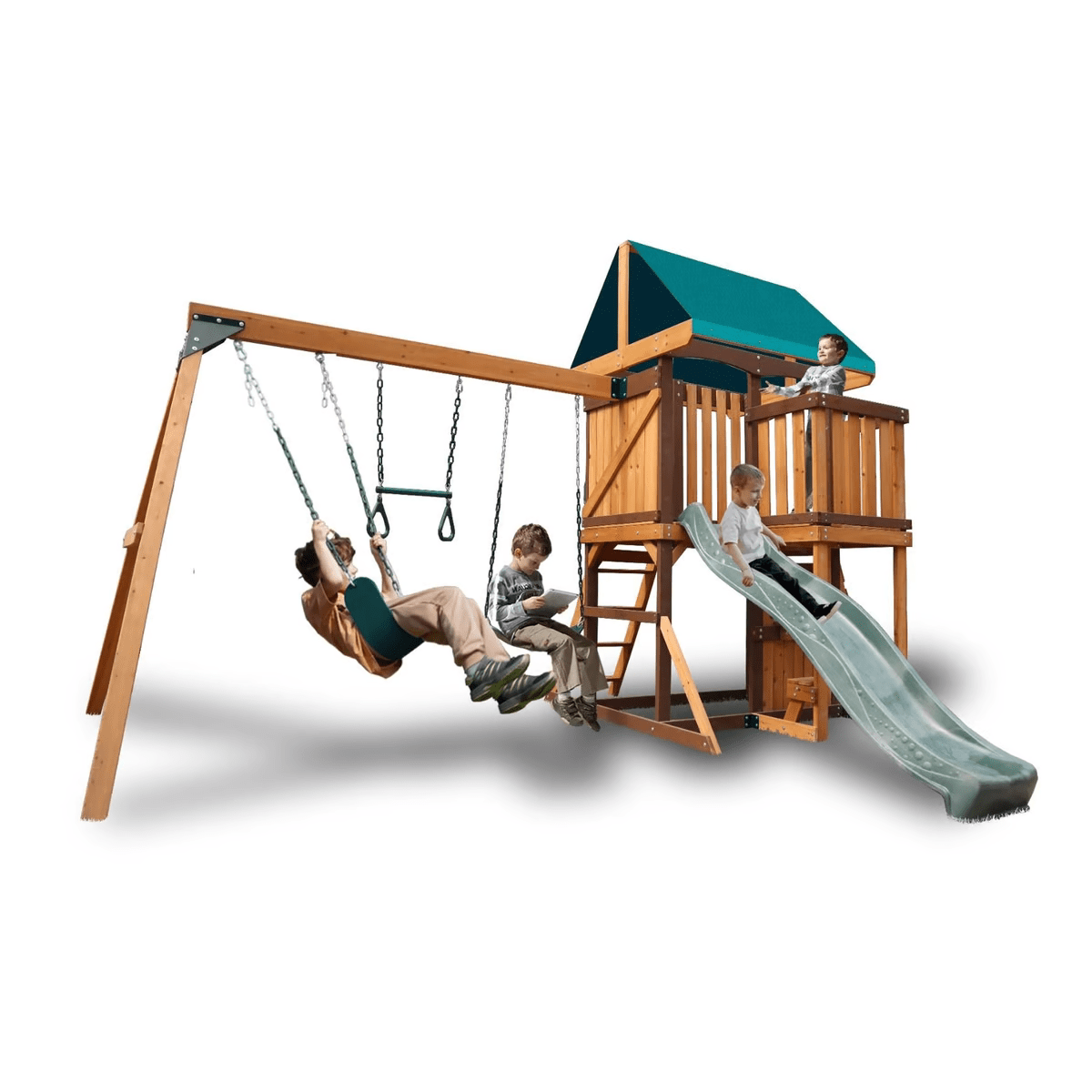 Mount Peak Logan Swing Set & Playhouse with Balcony - Superpanda