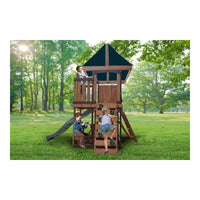 Mount Peak Logan Swing Set & Playhouse with Balcony - Superpanda