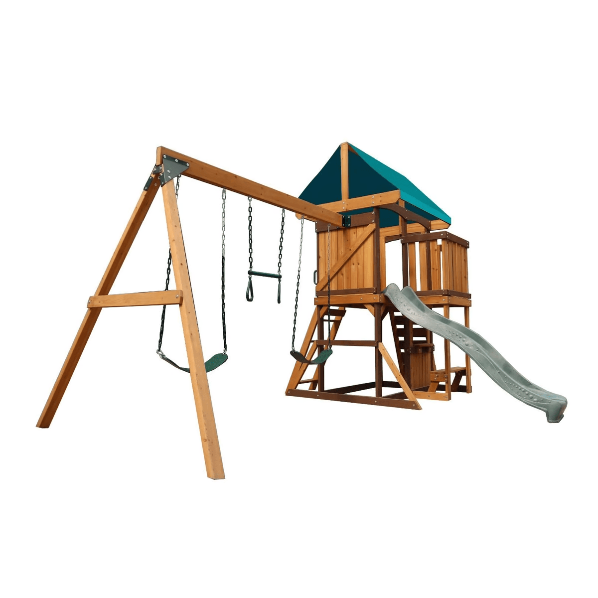 Mount Peak Logan Swing Set & Playhouse with Balcony - Superpanda