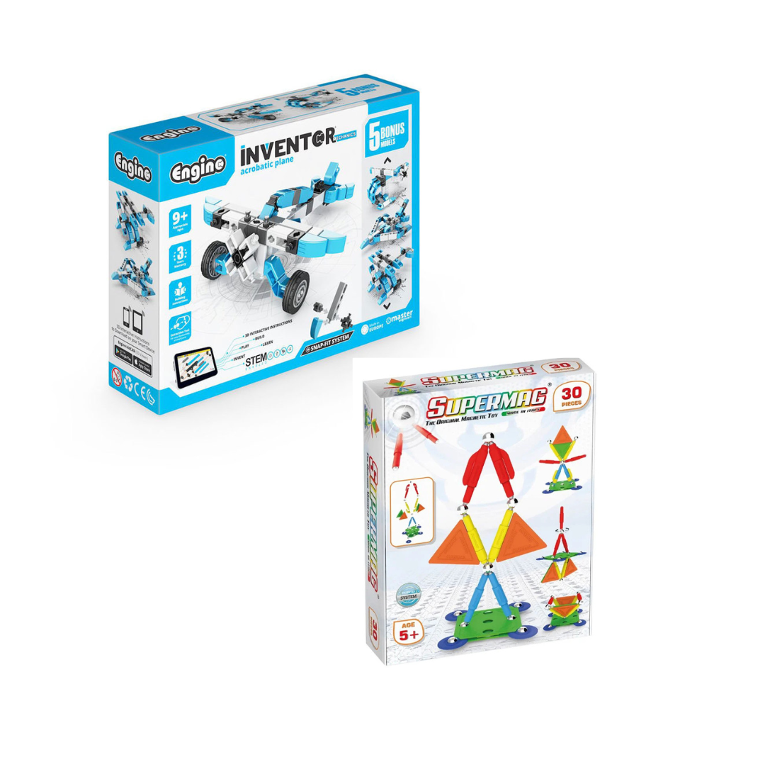 Bundle - Inventor Mechanics Acrobatic Plane + Supermag Projects 30pcs
